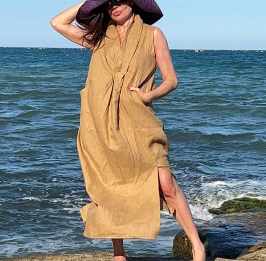 Linen V -Neck Dress