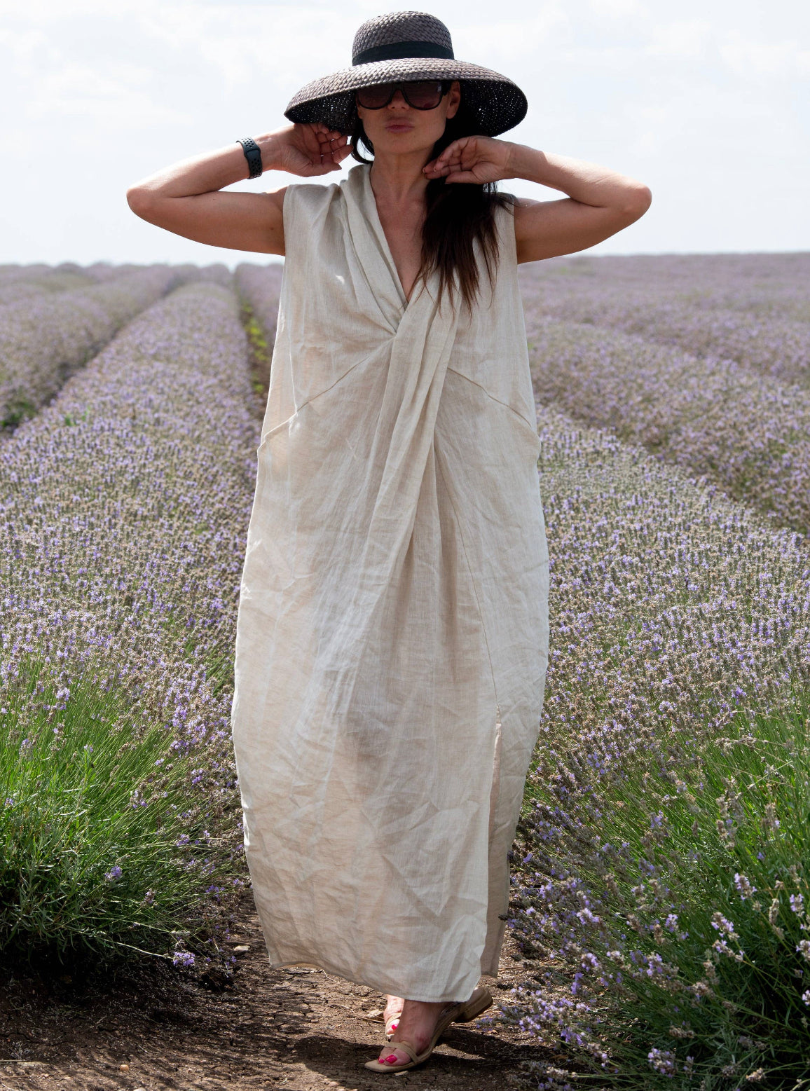 Linen V -Neck Dress Vaughn Shay Apparel Linen V -Neck Dress Vaughn Shay Apparel